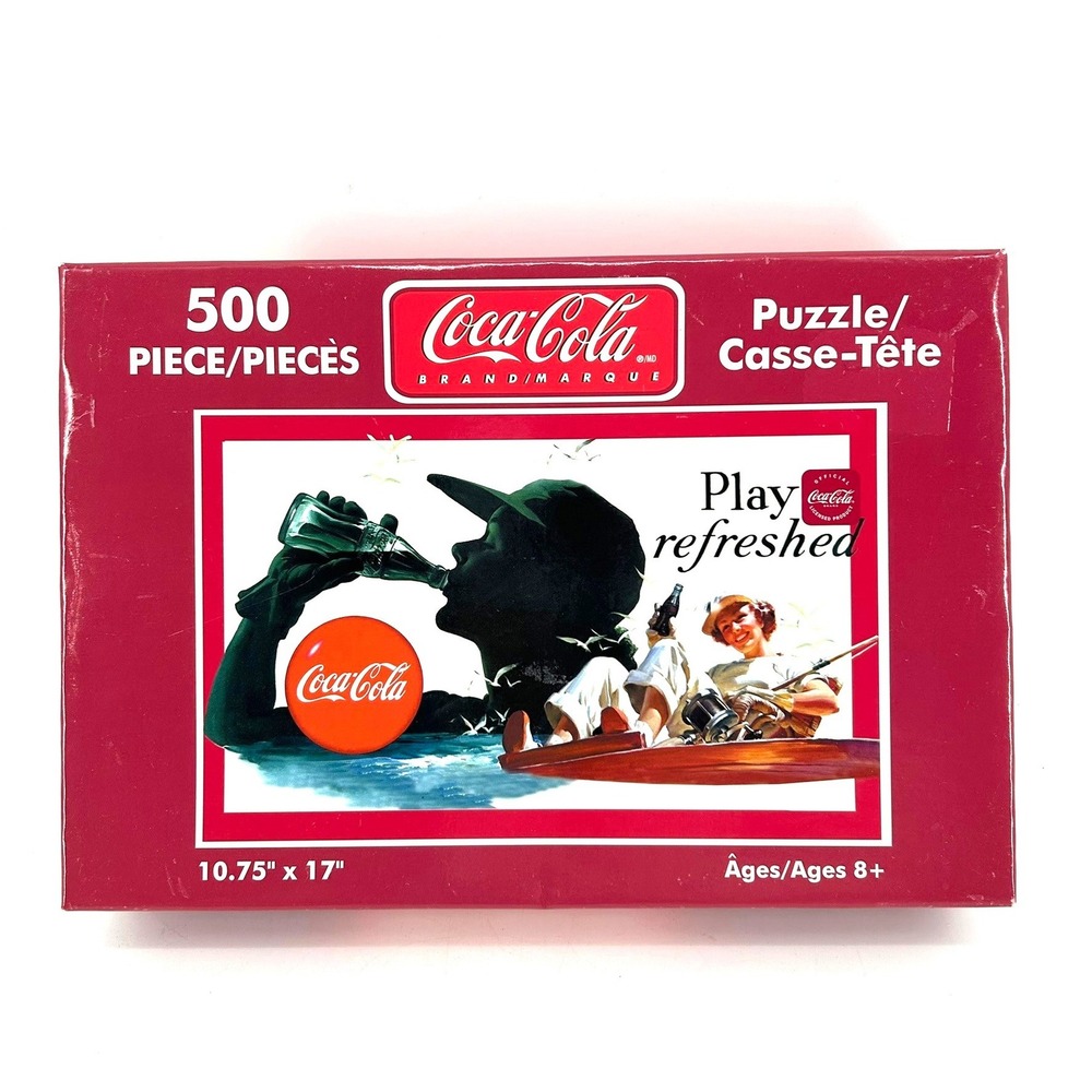 VTG Coca-Cola Fishing Advertising 500 Piece Jigsaw Puzzle Karmin Play Refreshed